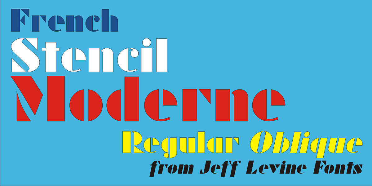 French Stencil Moderne JNL, a Sans Serif Font by Jeff Levine Fonts