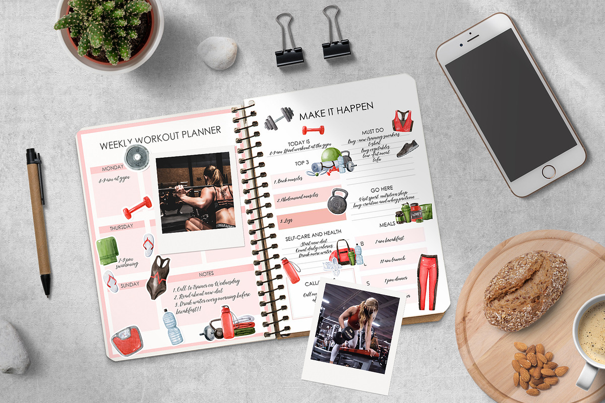 Fitness Equipment watercolor clipart, an Illustration by Natalia Fedorova (Photo 8 of 8)