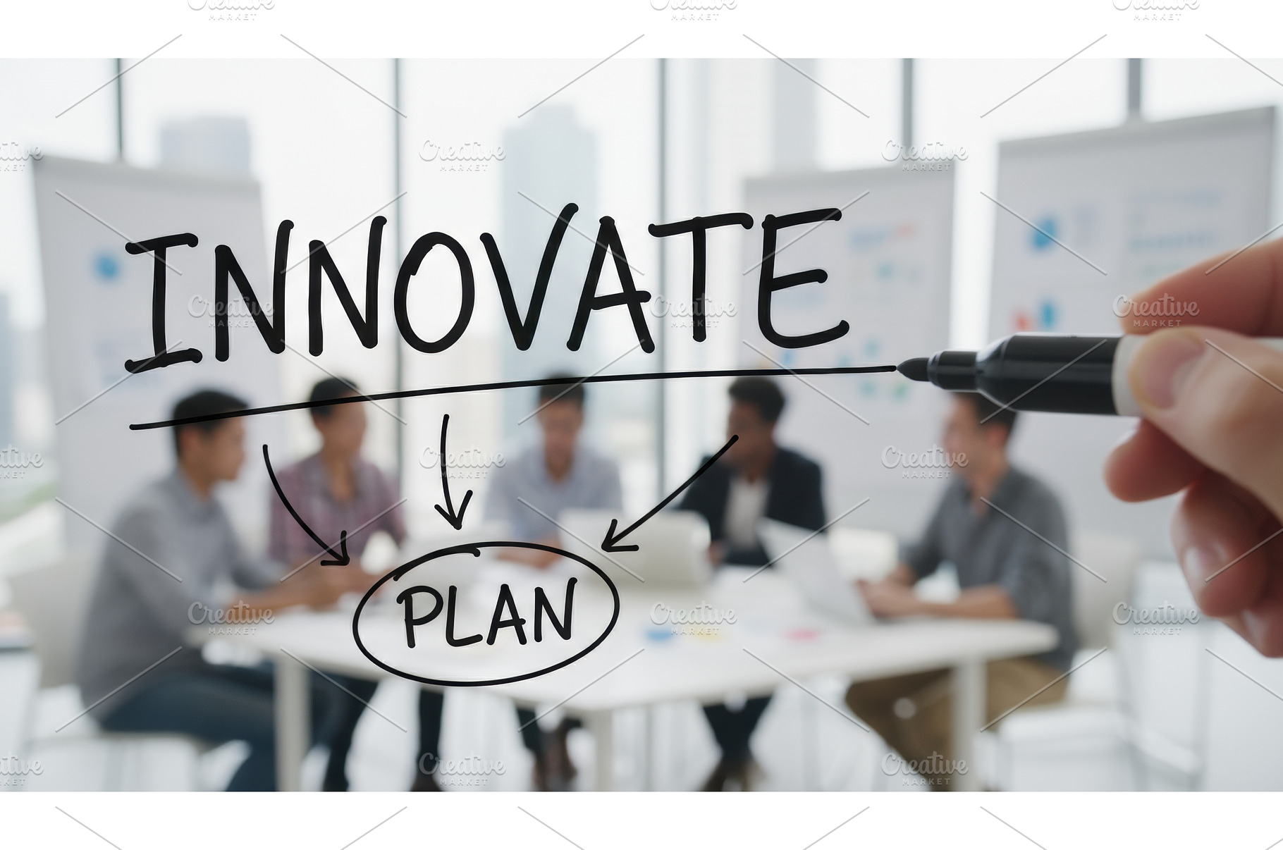 Hand writing the word INNOVATE and, a Business Photo by Igor Tichonow