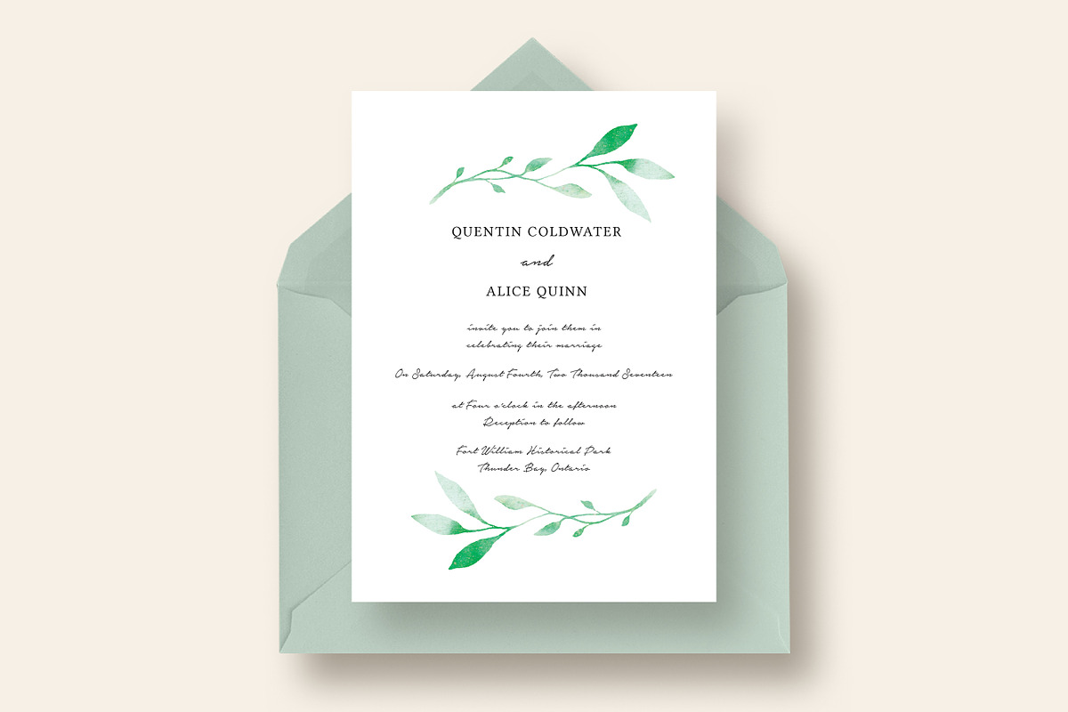 Misty Green Leaves Wedding Suite, an Invitation Template by Knotted Design (Photo 3 of 5)