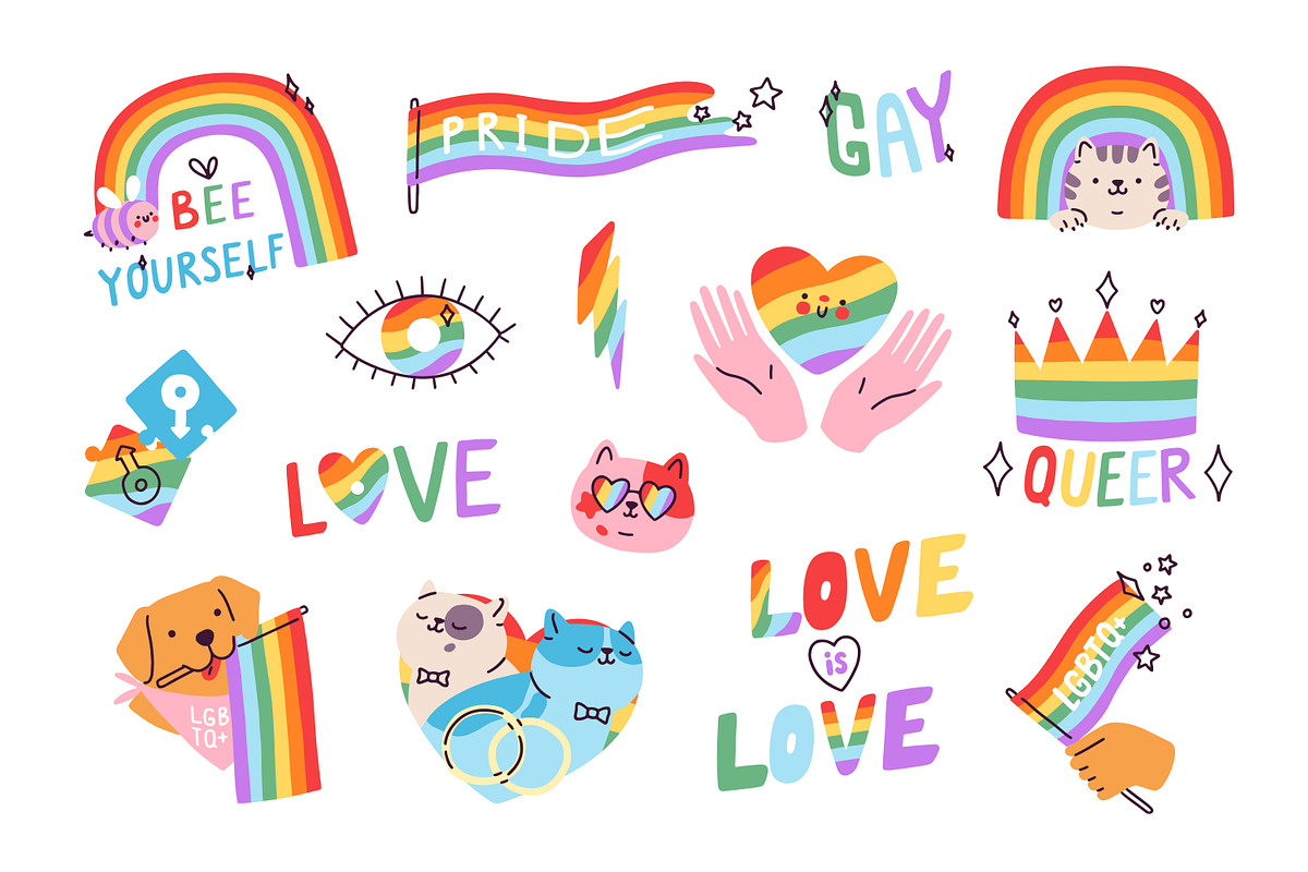 LGBT stickers with rainbow flags set, an Object Illustration by Good Studio (Photo 2 of 5)