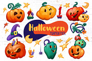 Cute Halloween Pumpkins Clipart, a Seasonal Illustration by RabbitAndPencil (Thumbnail 1 of 5)