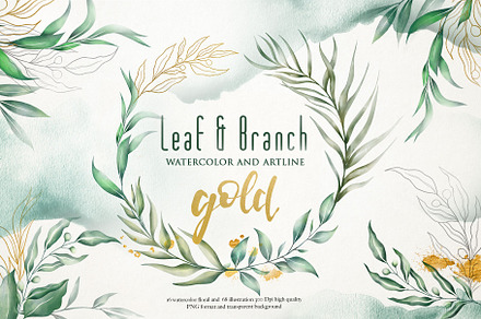 Watercolor & Gold Leaf Branch