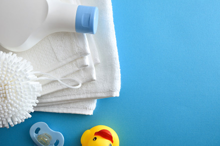 Bath set products for baby on blue table, a Health & Medical Photo by Davizro's Market