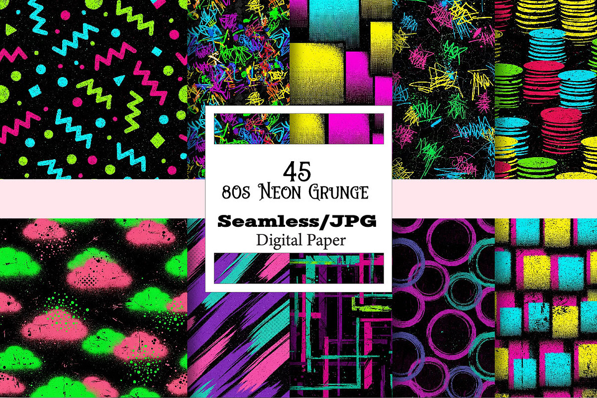 80s Neon Grunge Seamless Patterns, a Pattern Graphic by Wow Magic (Photo 1 of 3)