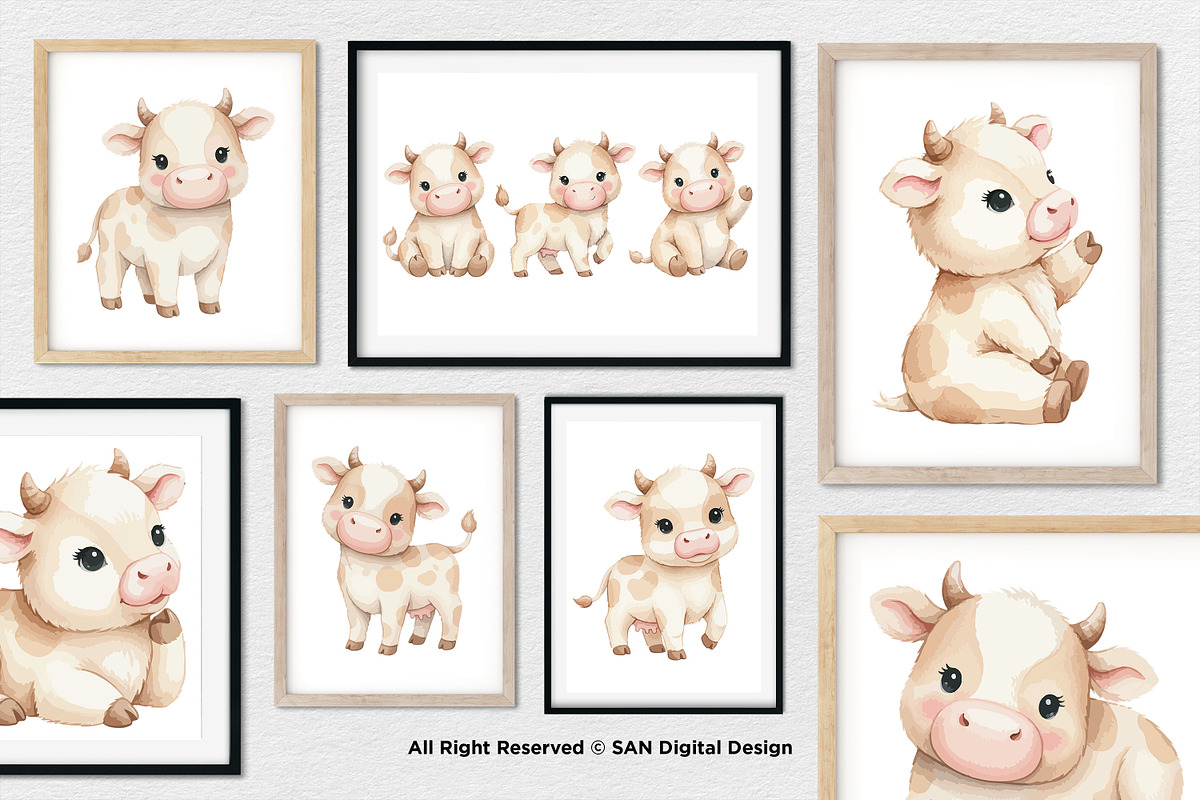 15 Bundle Watercolor Cow Kids Brown, an Animal Illustration by Morspective (Photo 4 of 8)