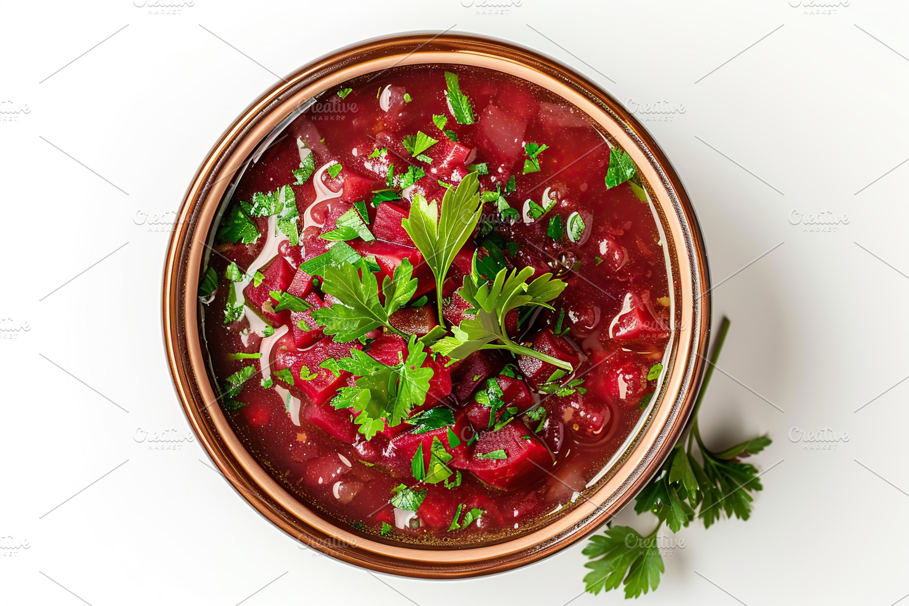 Bowl of beet root soup borsch on white background, a Food & Drink Photo by AlyaAnd