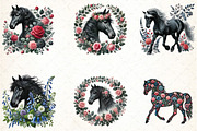 Watercolor Spring Black Horse, an Illustration by DreamCafeArt (Thumbnail 2 of 4)