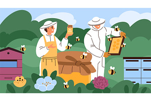 Beekeepers work. People in uniform, a Person Illustration by YummyBuum