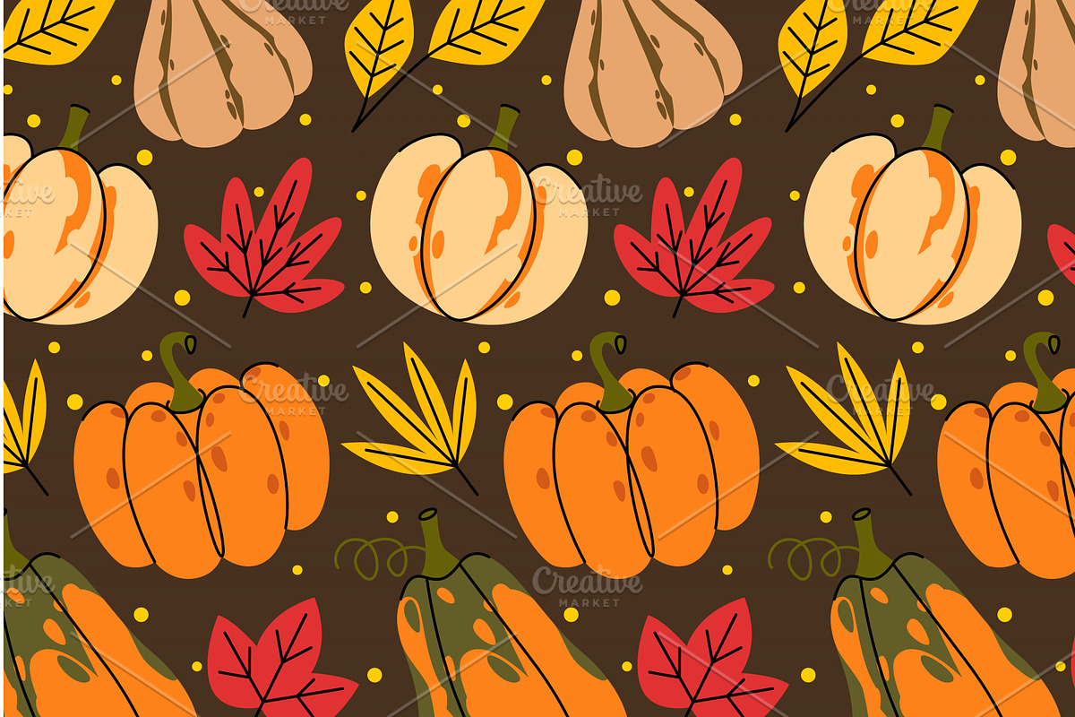 Pumpkins and maple leaves on brown, a Food Illustration by art PVP - market
