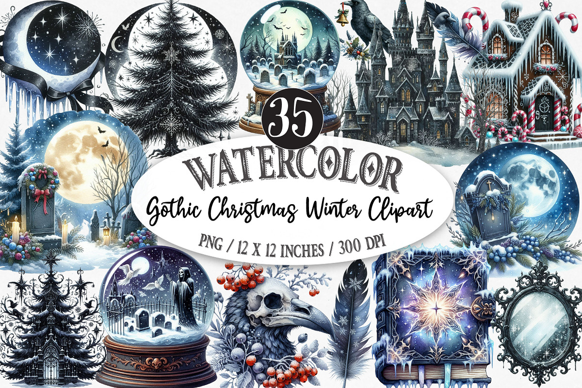 Gothic Christmas Winter Clipart, an Illustration by Designking (Photo 1 of 5)