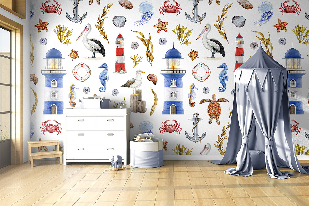 Mediterranean Coastal Summer Pattern, a Decorative Illustration by AnitaPol (Photo 8 of 16)