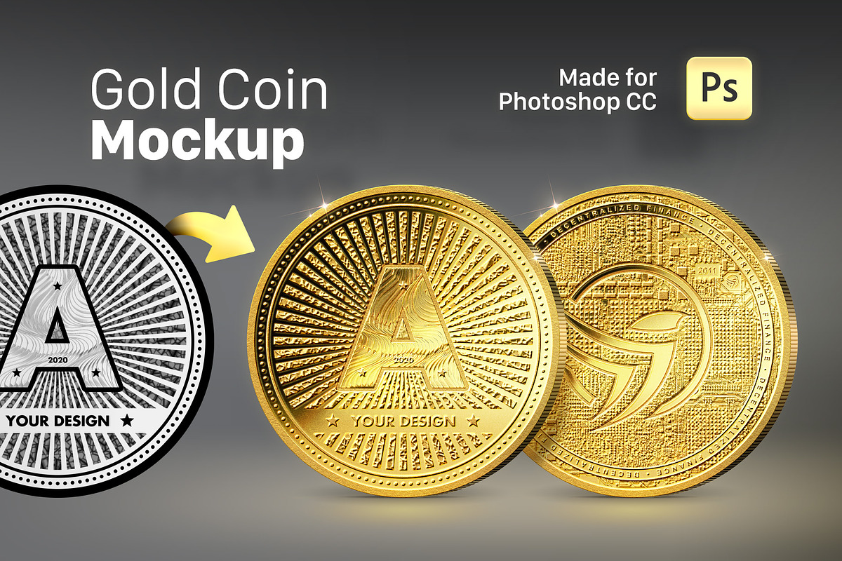 Gold Coin Mockup for Photoshop CC, a Product Mockup by FEINGOLD