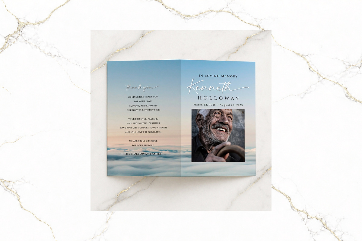 Funeral Bifold Program Canva FR011, a Brochure Template by TyphoonStudio (Photo 5 of 9)