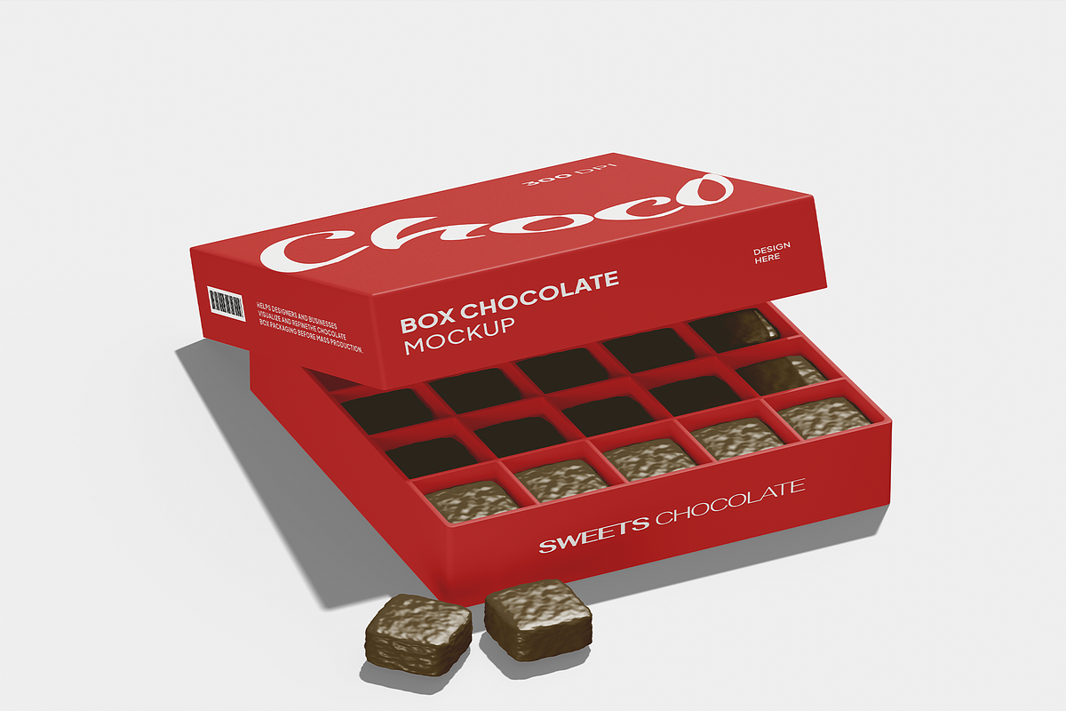 Box of Chocolate Sweets Mockup, a Packaging Mockup by Permadi Creative (Photo 2 of 3)