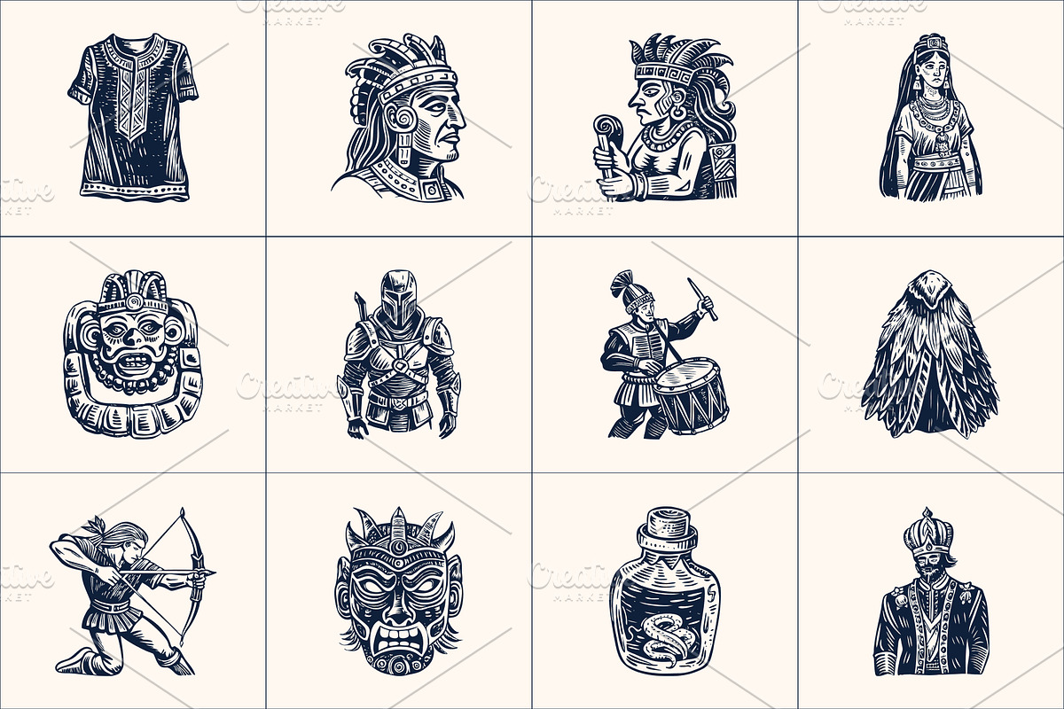 Vintage Maya Icon Set