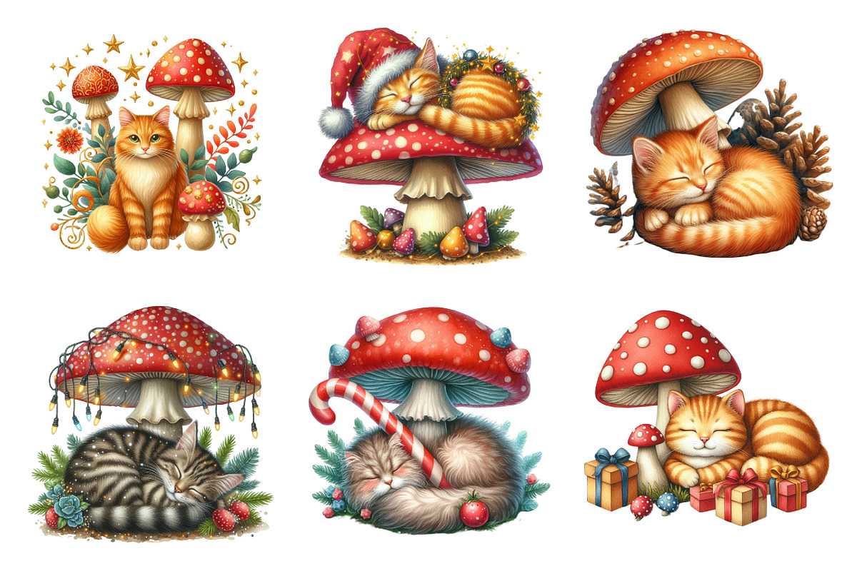 Christmas Kitten Clipart Bundle, an Illustration by SinaCreation (Photo 3 of 7)