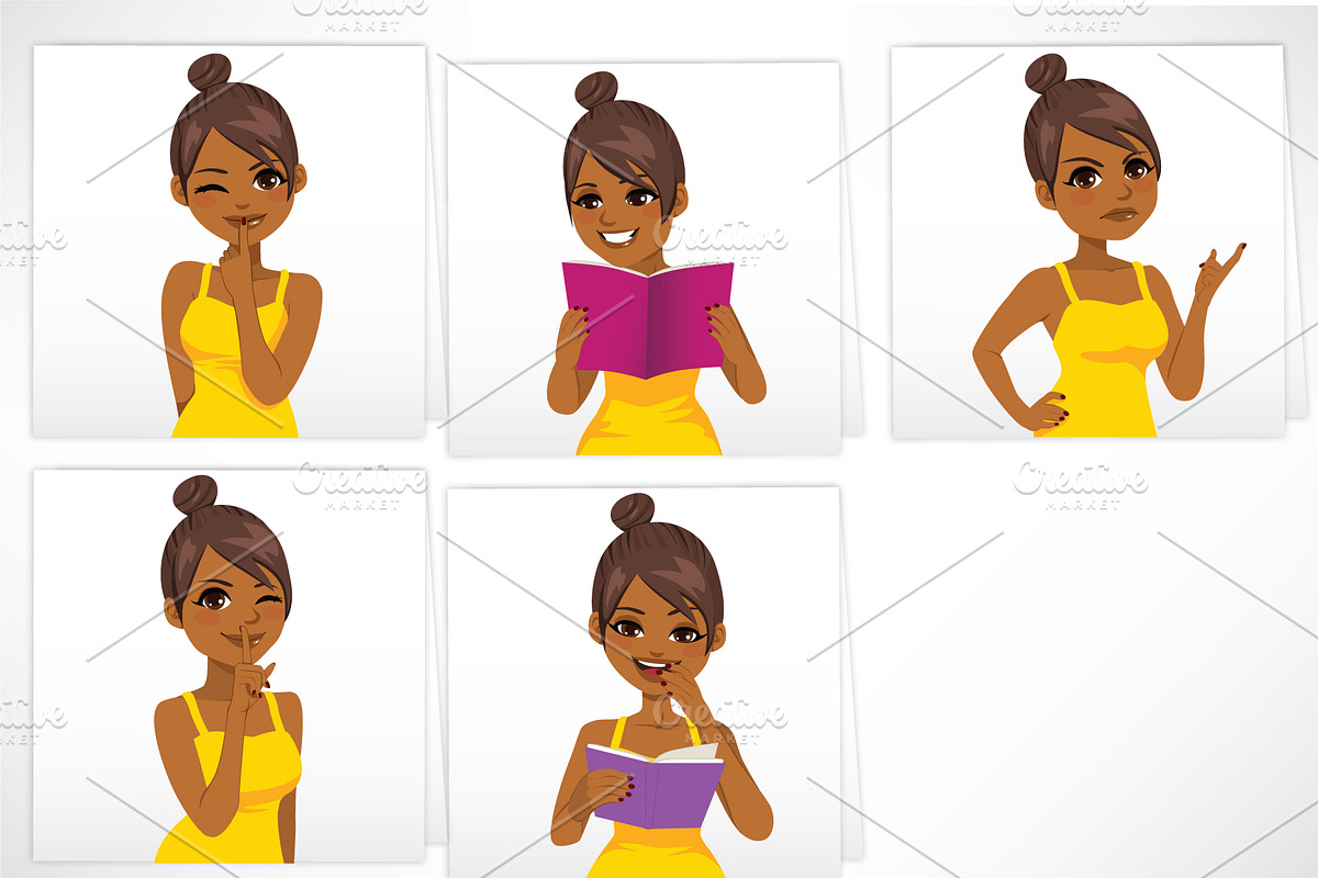 African Woman Cartoon Character Set, a Person Illustration by Kakigori Studio (Photo 2 of 3)