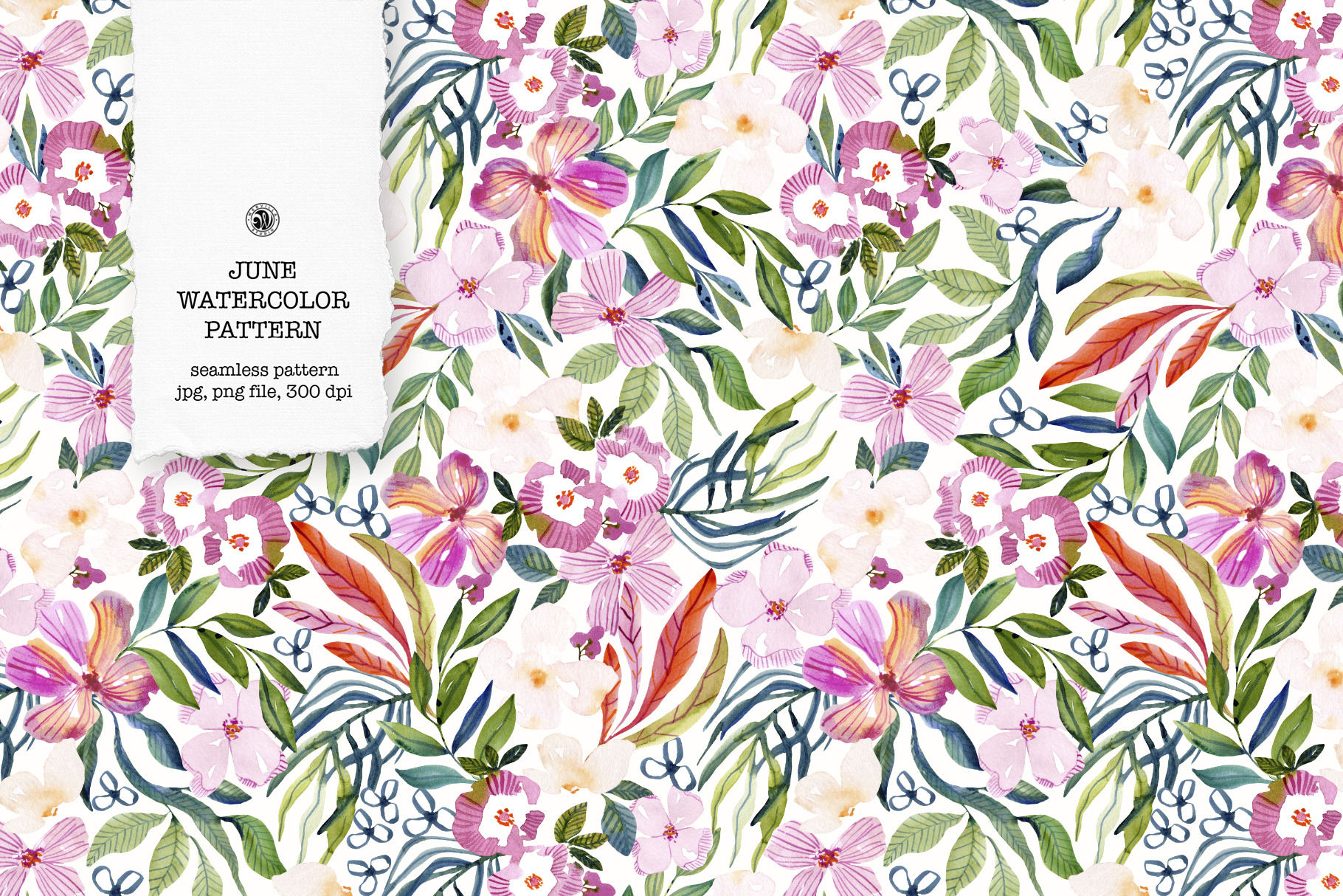 June Watercolor Floral Pattern, a Pattern Graphic by Webvilla Studio