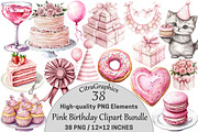 Pink Birthday Clipart Bundle, a Seasonal Illustration by CitraGraphics (Thumbnail 1 of 5)