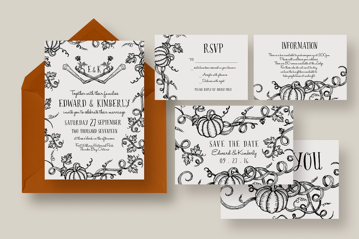 Halloween Pumpkin Wedding Suite, an Invitation Template by Knotted Design (Photo 1 of 6)