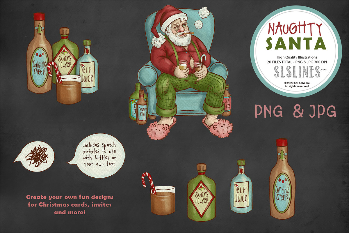 Naughty Santa Christmas Illustration, a Seasonal Illustration by SLS Lines (Photo 5 of 8)