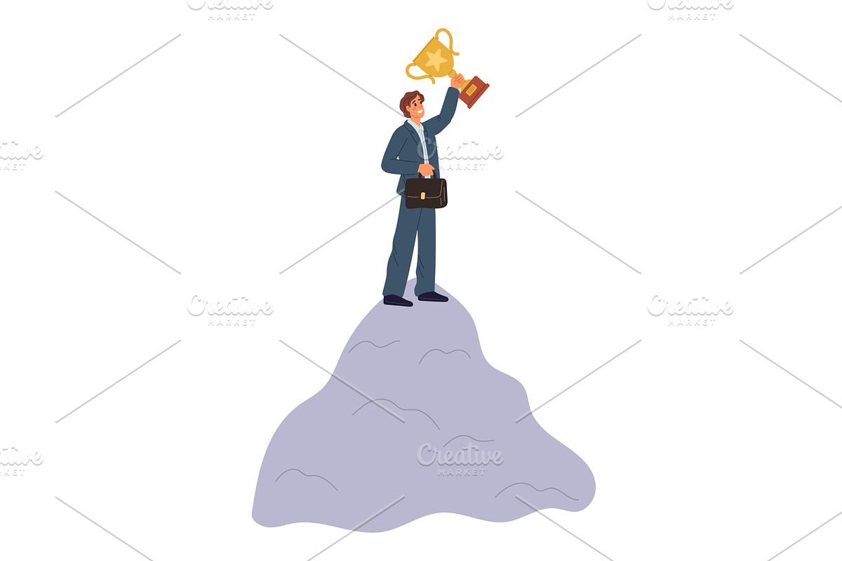 Joyful businessman standing on top, a Person Illustration by Vectorbuum