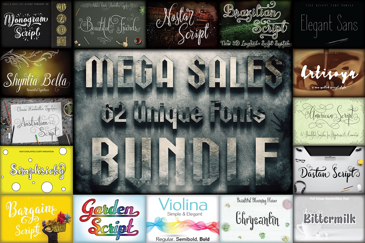Mega Sales 62 Unique Fonts Bundle, a Script Font by Royaltype (Photo 1 of 18)