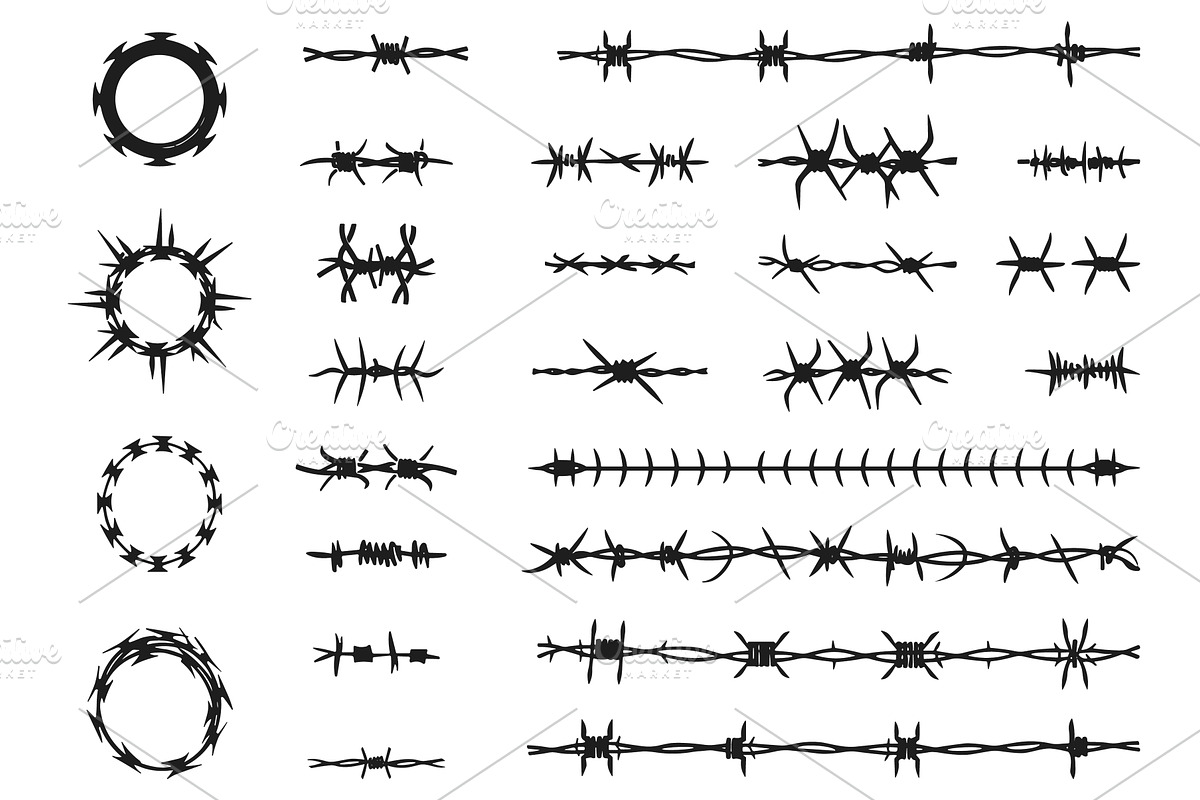 Barbed wire icons set. Black contour, an Object Illustration by Valerie Bodnar