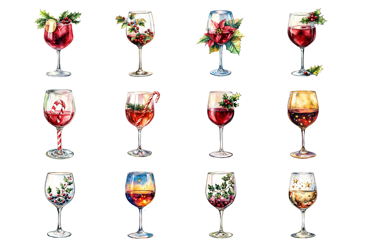 Watercolor Christmas Wine Glass, an Illustration by Design Market (Photo 3 of 3)