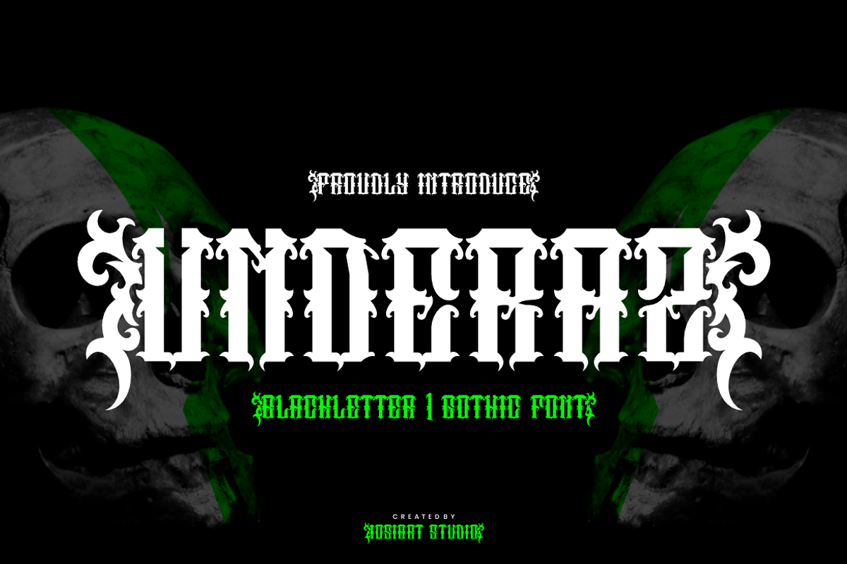 Underaz - Blackletter Font, a Blackletter Font by Iqsiart Studio (Photo 1 of 6)