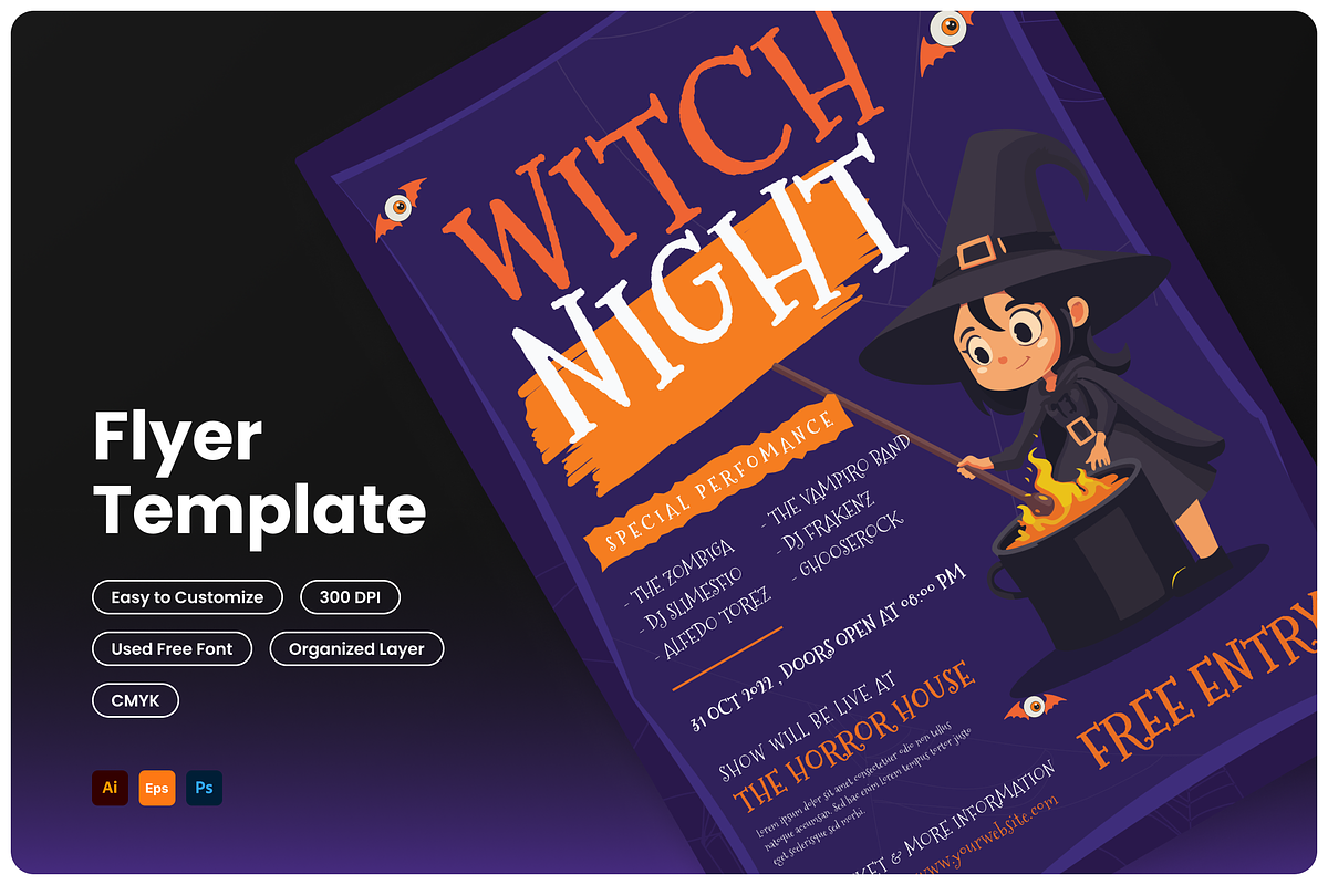 Witch Night Party Halloween Flyer, a Flyer Template by Annora Studio (Photo 1 of 5)