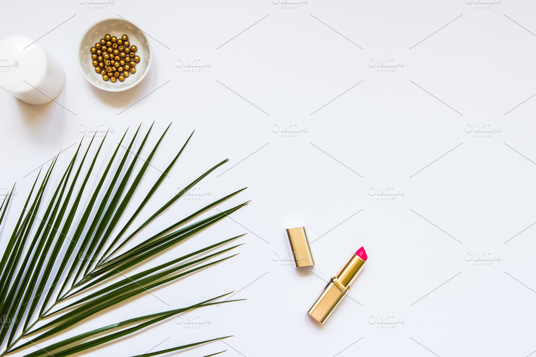 Tropical Leaf Flatlay, a Photo by Rose Wine Aesthetic