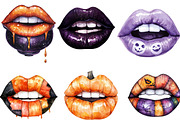 Watercolor Halloween Lips Clipart Bu, an Illustration by Designking (Thumbnail 2 of 4)