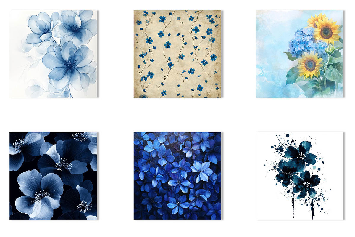 Blue Ink Flowers Digital Paper, an Illustration by CreationArt (Photo 3 of 5)