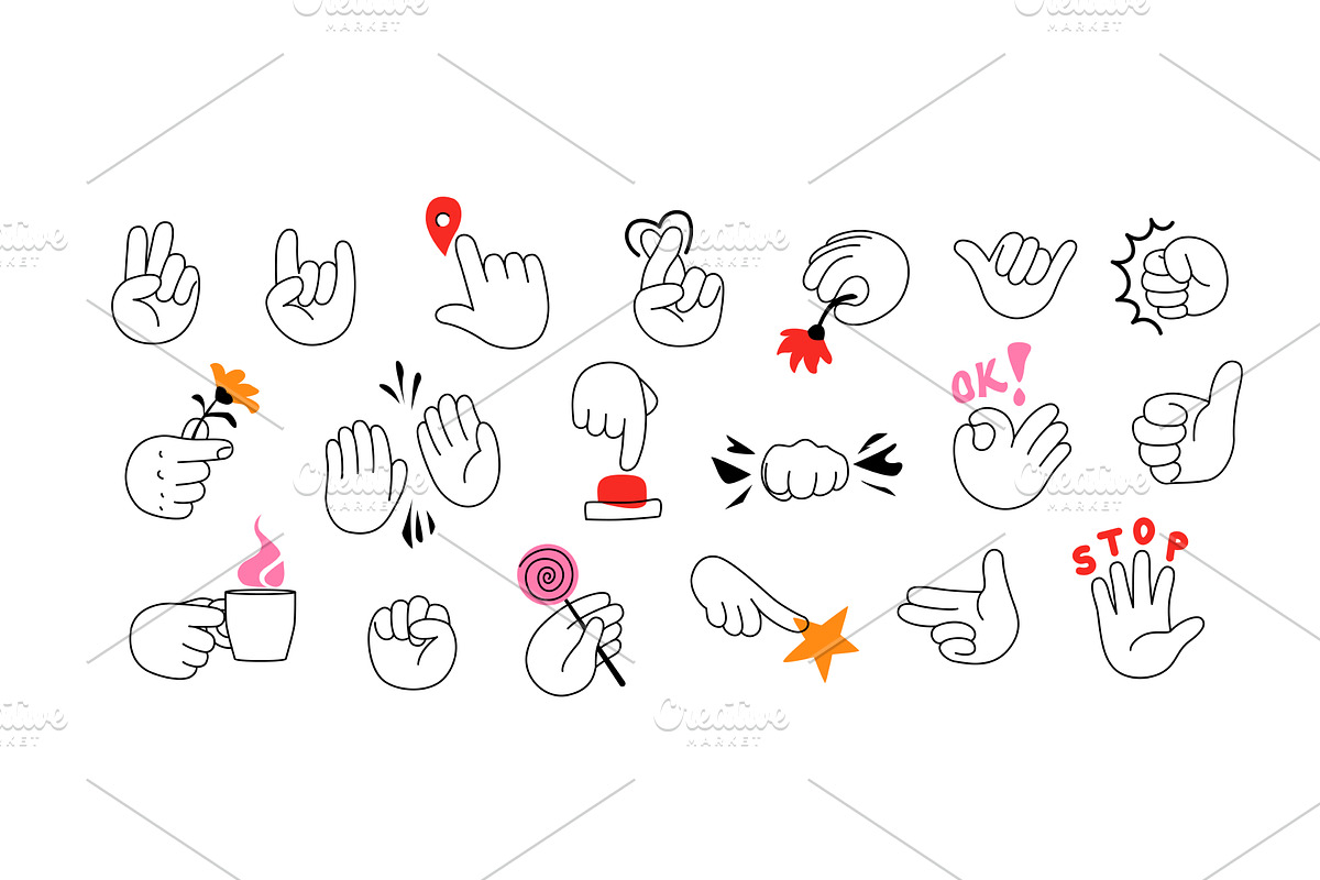 Hand cartoon set of diverse gestures, an Object Illustration by Zaie