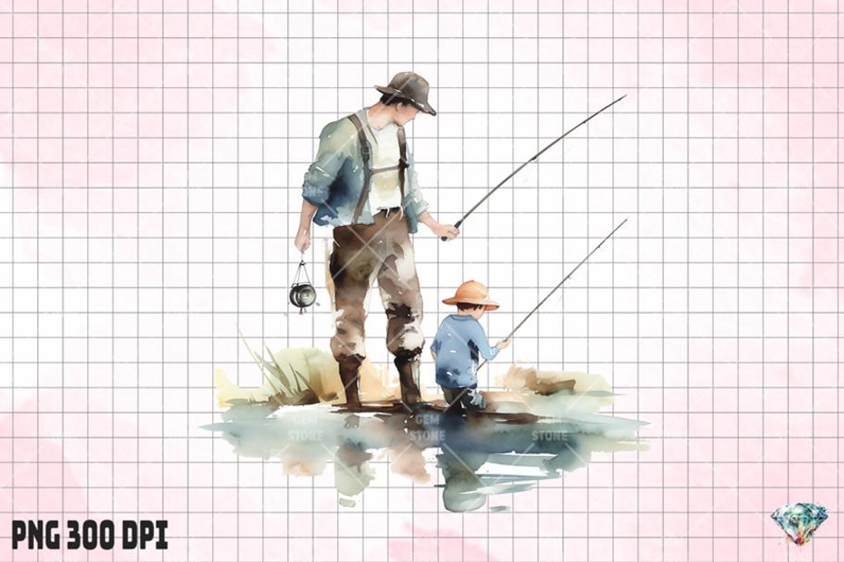 Retro Daddy Fishing Watercolor, an Illustration by Gemstone (Photo 6 of 6)