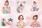 Watercolor Girly Summer Clipart, an Illustration by SVGArt (Thumbnail 4 of 9)