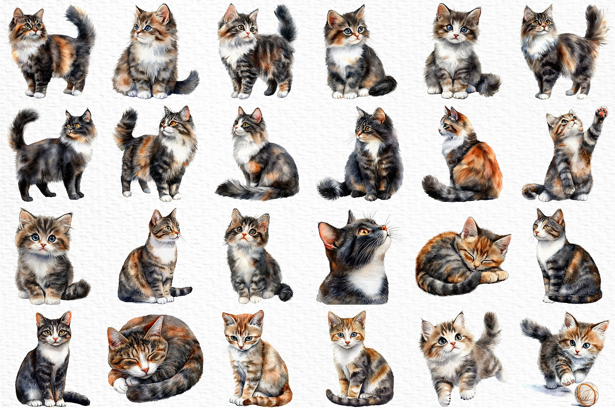 Watercolor Cat Clipart, an Illustration by Craft Nest (Photo 5 of 12)