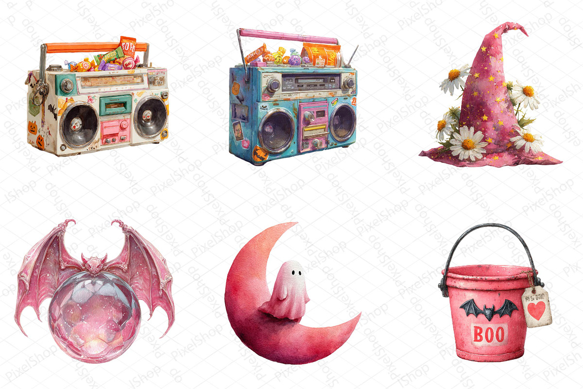 Pink Retro Halloween Clipart Bundle, an Illustration by DreamPrint404 (Photo 4 of 5)
