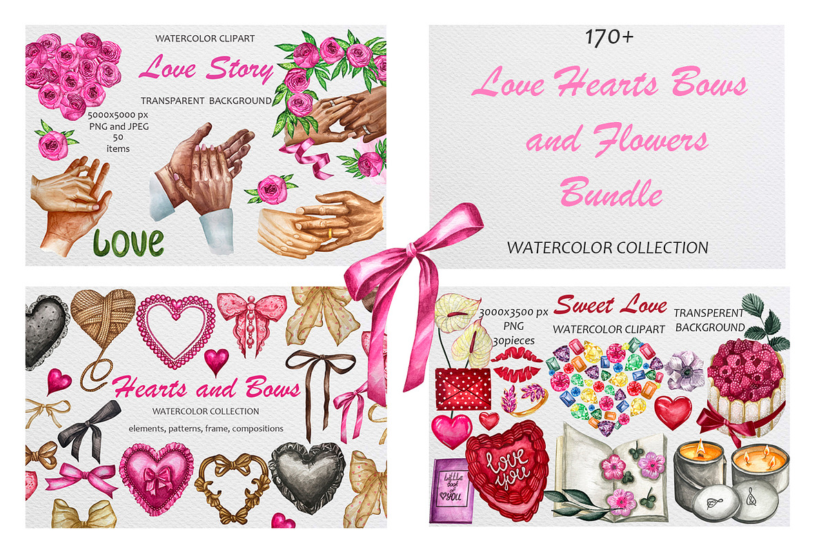 Hand Drawn Love Heart Bow Bundle, a Decorative Illustration by Fresh art by Larysa (Photo 1 of 13)