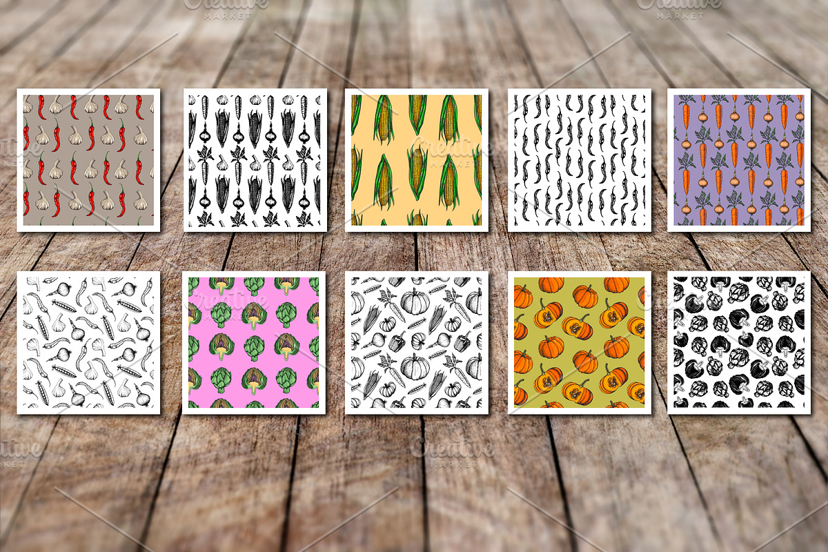 Vector ink vegetables and patterns, a Background Graphic by lenavetka87 (Photo 5 of 5)