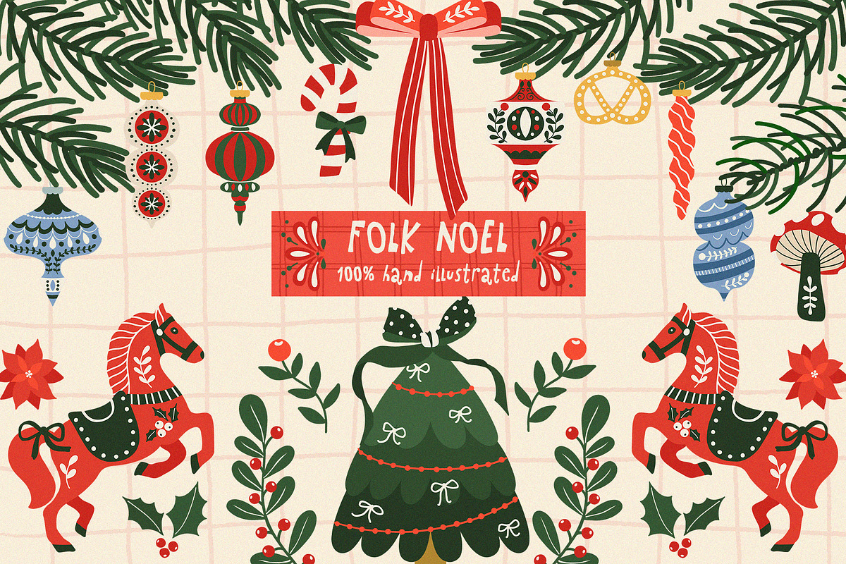 Christmas Folk Art graphic set, a Seasonal Illustration by Madiwaso (Photo 1 of 13)