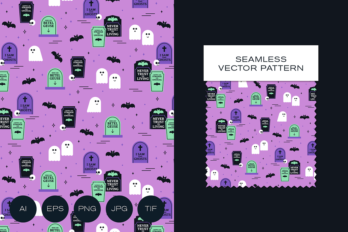 Tombstones, Ghosts and Bats Pattern, a Pattern Graphic by Rxmi Studio (Photo 1 of 3)