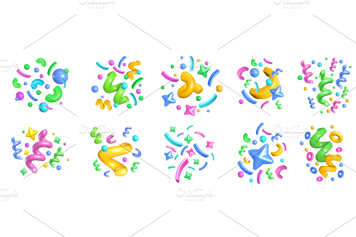 Party confetti. 3D Glossy color, an Object Illustration by winwin.art