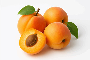 Fresh Apricots with Leaves on White, a Food Illustration by AlexArt