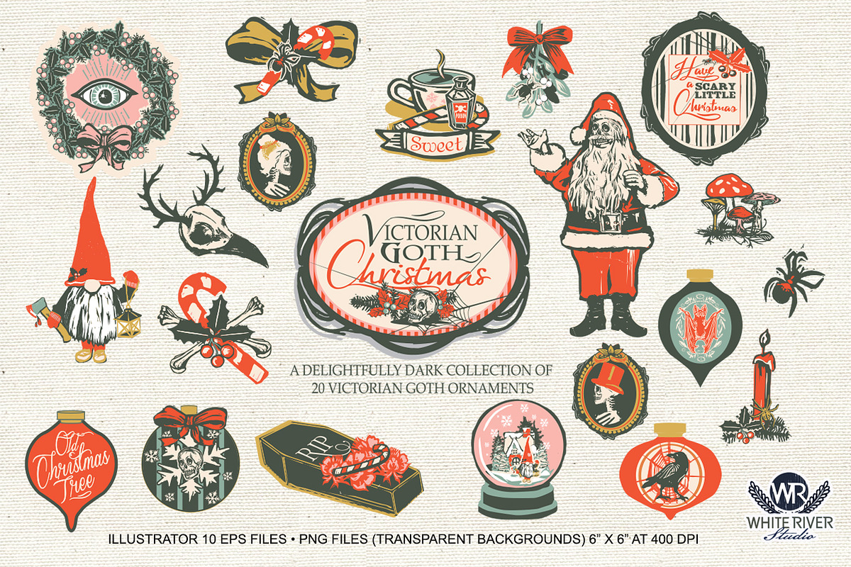 Victorian Goth Christmas Linocuts, a Decorative Illustration by WhiteRiverStudio (Photo 2 of 10)