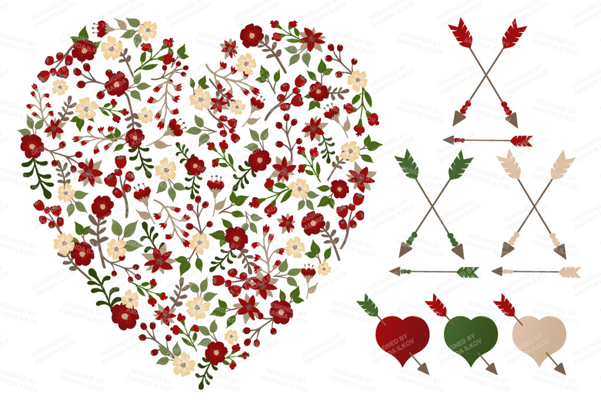 Christmas Floral Heart Vectors, an Illustration by Amanda Ilkov (Photo 3 of 4)