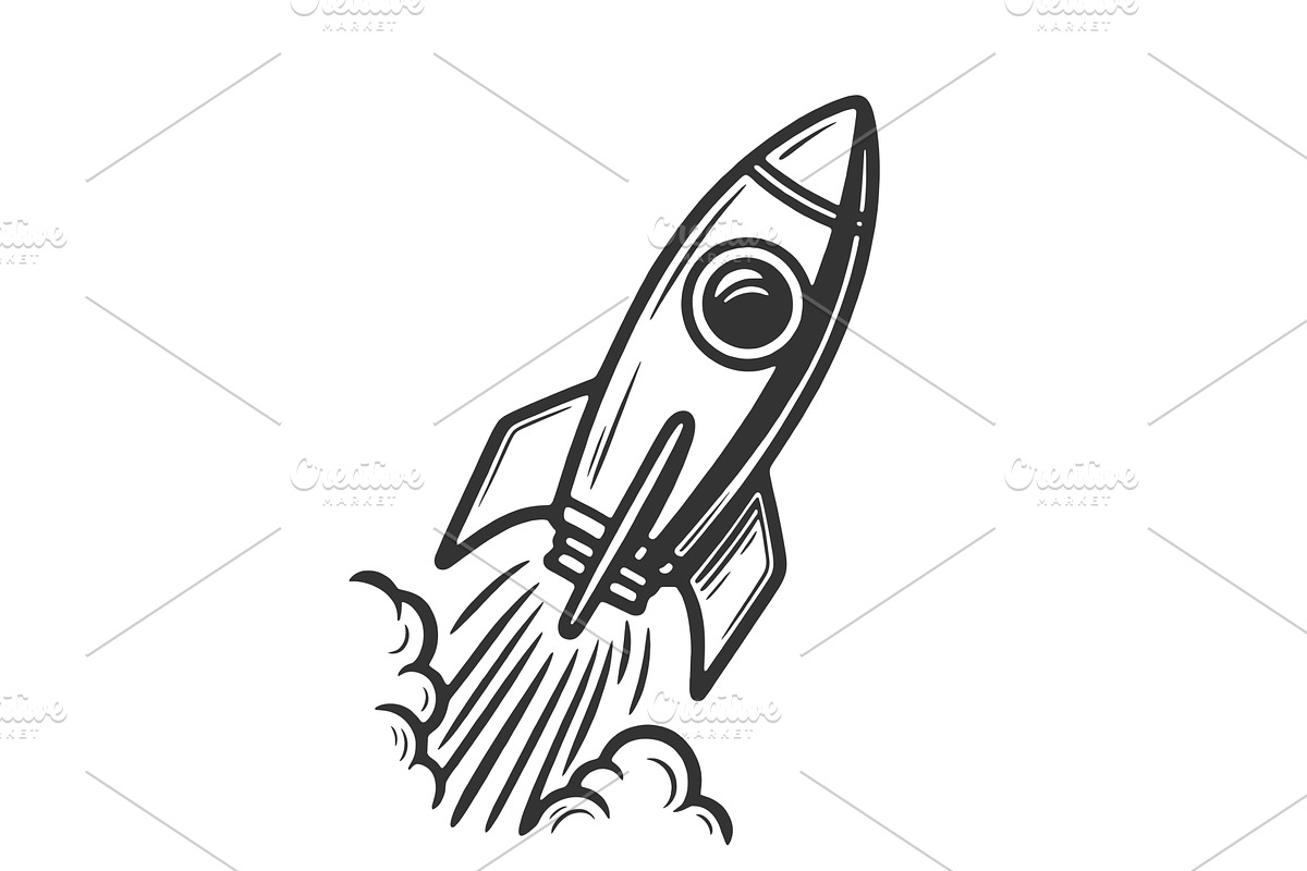 Rocket Launch engraving sketch, a Technology Illustration by AlexArt