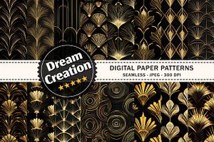 Art Deco Black & Gold Digital Paper, a Texture Graphic by Dream Creation